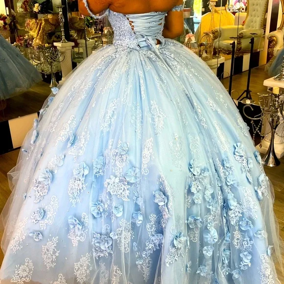 bahama blue prom dress Dreamy Blue Luxury Fabric Ball Gown Gown GLGL3708 main image 1